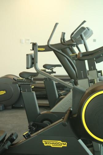 a row of cardio machines in a gym at EC Holiday Homes Dubai Al Furjan in Dubai