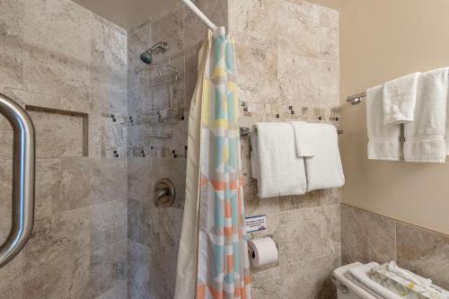 a bathroom with a shower with a shower curtain at Maui Sunset A413 in Kihei