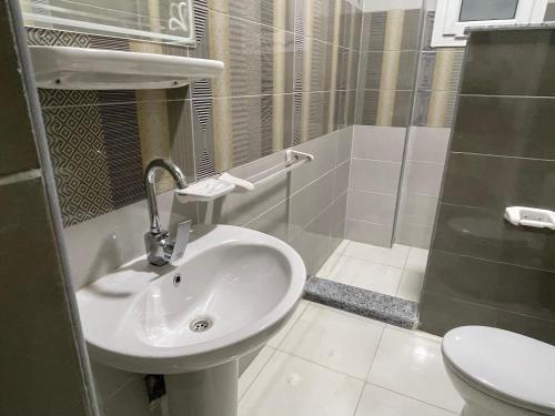 a bathroom with a sink and a shower and a toilet at Divers Home Safaga in Safaga 