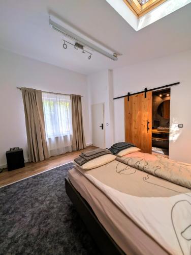 a large bedroom with a large bed in a room at Casa din padure in Orşova