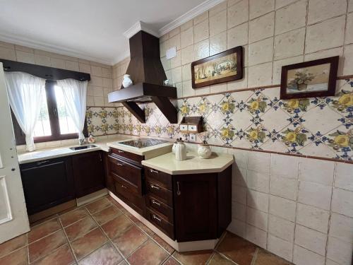 kuchnia ze zlewem i blatem w obiekcie VILLA ANDEMAR w mieście Chiclana de la Frontera