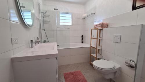 a white bathroom with a sink and a toilet at Droom appartementen in Willemstad