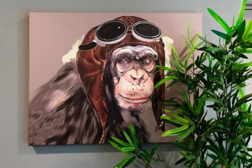 a painting of a monkey with glasses on its head at Nuevo y moderno Departamento en zona de Santa Fe in Mexico City