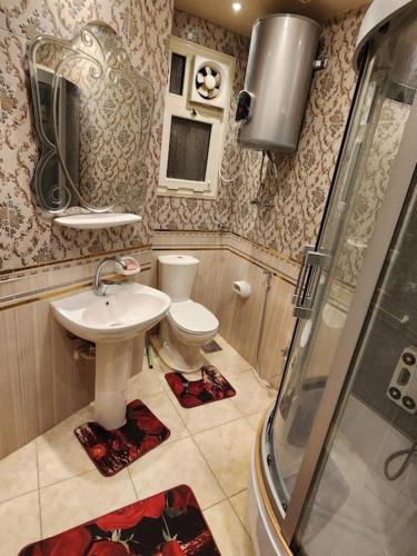 a bathroom with a sink and a toilet at Luxury 2BH with full Cairo Nile view in Cairo