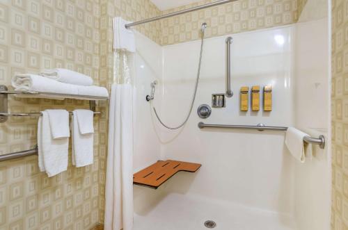 a white bathroom with a shower and a shower at Best Western Plus Waynesboro in Waynesboro