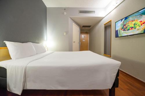 a large white bed in a room with a tv at ibis Santo Andre in Santo André