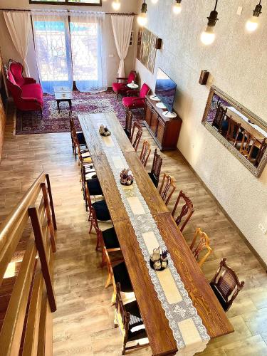 a large wooden table in a living room at Family friendly house with a swimming pool Novi Marof, Zagorje - 19184 in Novi Marof