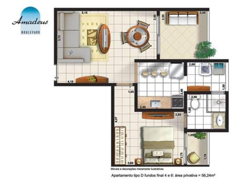 a floor plan of a small house with at SJC Funcional e Aconchegante in São José dos Campos