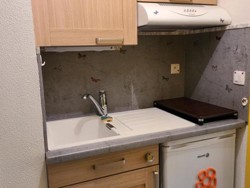 - un comptoir de cuisine avec évier dans la chambre dans l'établissement Studio cozy pour 4, au pied des pistes de Villard-de-Lans - FR-1-689-142, à Villard-de-Lans