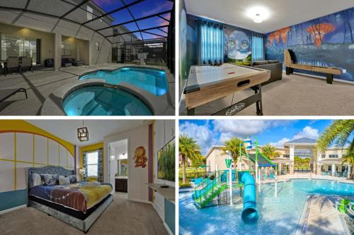 a collage of pictures of a home with a swimming pool at Luxury 12-BR Villa w/ Pool & Resort Amenities Near Disney in Kissimmee