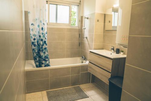 une salle de bain avec une baignoire, un lavabo et une douche dans l'établissement Cosy Home, à Livry-Gargan