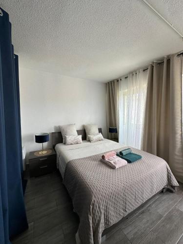 une chambre avec un lit et une fenêtre dans l'établissement Cet été à Cannes, Studio cosy à 8' de la Croisette, à Cannes