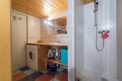 une salle de bain avec douche et machine à laver dans l'établissement beau canut à côté du gros cailloux, à Lyon