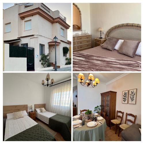 a collage of photos of a bedroom and a house at Alojamiento Rural Ikigai in Losa del Obispo