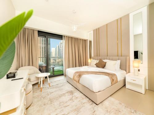 Skyline Serenity Holiday Home I Urban 2 Bedroom Apartment I Burj Khalifa & Fountain Views I Free Gym, Pool, Parking, Wi-Fi and PS5