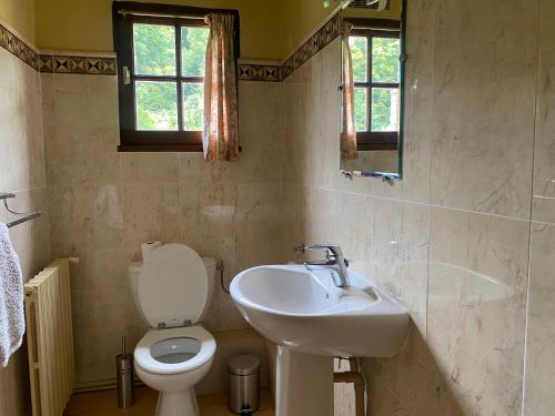 a bathroom with a toilet and a sink at Maison normande au cœur de Le Bec-Hellouin in Le Bec-Hellouin