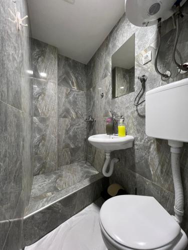 a bathroom with a toilet and a sink at Berić Rooms in Šabac