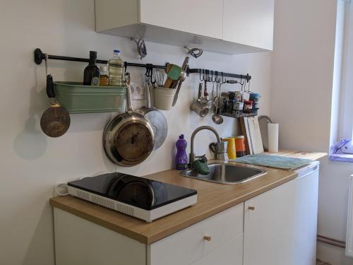 a kitchen with a counter with a sink and a sink at Hikers' Corner - Planinarka in Kolašin
