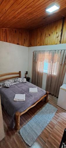 a bedroom with a bed and a wooden ceiling at Suites Casa da sua mãe in Visconde De Maua