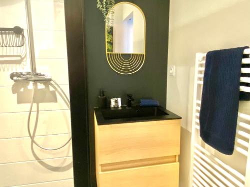 a bathroom with a sink and a mirror at T2 lumineux - rénové- - Centre historique Dinan- Parking - Terrasse in Dinan