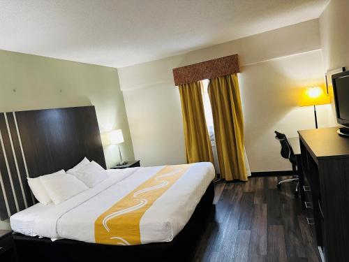 a hotel room with a large bed and a television at Quality Inn in Sarnia
