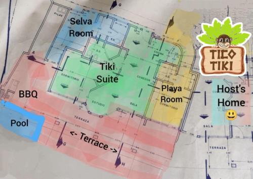 a map with a sticker on it at Tico Tiki Vacation Villa, 3 Bedroom in Sámara