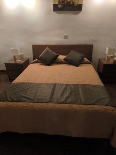 a bedroom with a large bed with two night stands at Enipnion Apartments in Kakopetria