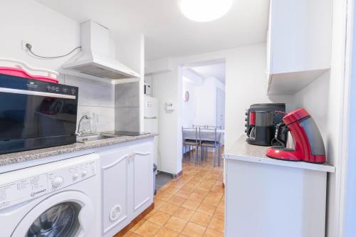 una cocina con lavadora y fregadero en Charmant T2 au pied des Pyrénées - Argeles Gazost, en Argelès-Gazost