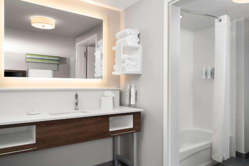 a bathroom with a sink and a mirror at Hampton Inn Spring Lake Fayetteville in Spring Lake