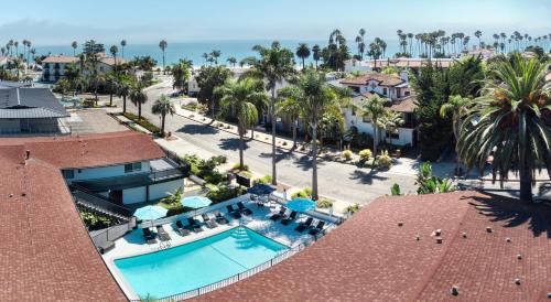an aerial view of a resort with a swimming pool at Pacific Crest Hotel Santa Barbara in Santa Barbara