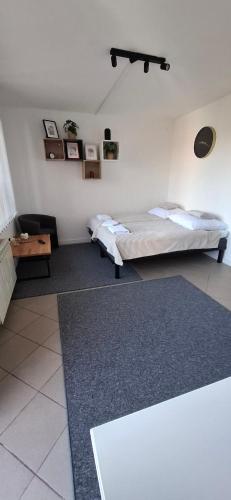 a living room with two beds and a rug at Mini apartamenty Lubelska in Puławy