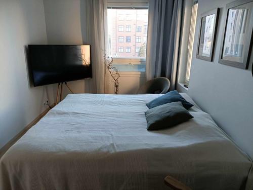 Katil atau katil-katil dalam bilik di Toppilansalmi two bedroom apartment with a view