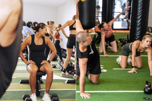 a group of people in a pilates class at Quest Woolooware Bay in Woolooware