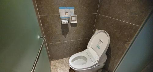 a bathroom with a white toilet in a stall at From H The Best Hotel Jeju Seongsan in Seogwipo