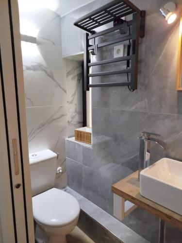 une salle de bain avec toilettes et lavabo dans l'établissement Cannes Guest House II, à Cannes