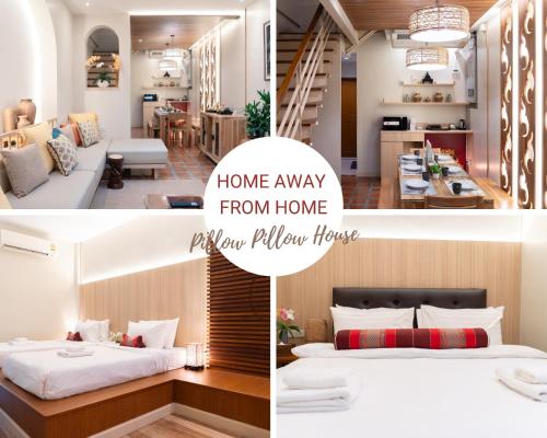 a collage of photos of a bedroom and a home away from home at Pillow BKK Bliss townhome 5BR,7TL near BTS&MRT QSCC in Khlong Toei
