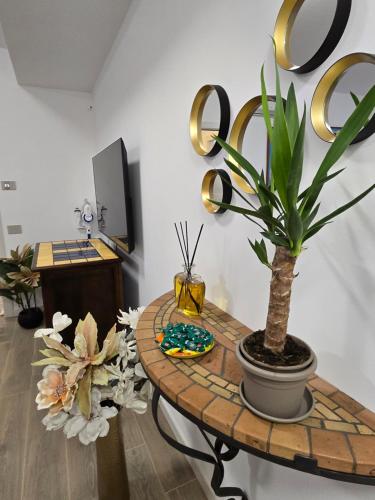 a table with a potted plant on top of it at New Living Milano in Gorgonzola