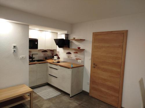 Kuchyň nebo kuchyňský kout v ubytování Apartma Mamut 1850