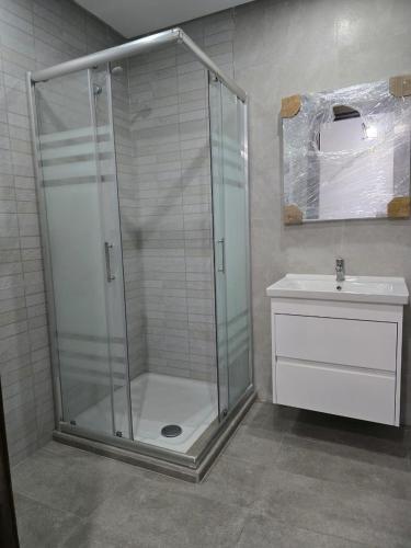 a bathroom with a shower and a sink at Luxury apartment in Ariana