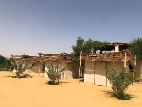 a building in the desert with palm trees in front of it at Northern Lake Lodge in ‘Ezbet Ilyâs