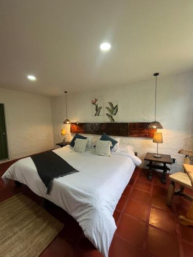a bedroom with a large white bed in a room at Finca Hotel Sol Y Luna in Calarcá