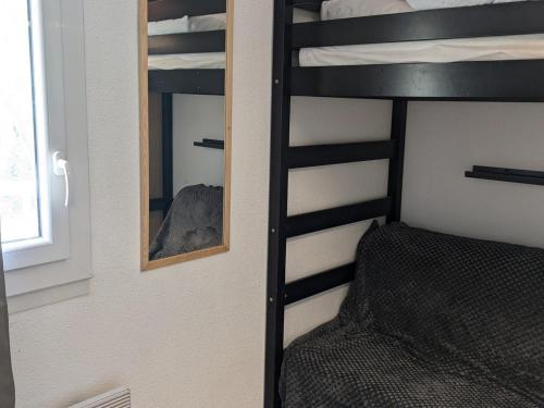 Ce lit superposé se trouve dans un dortoir doté d'un miroir. dans l'établissement Appartement 5 pers. au pied des pistes avec balcon, lave-vaisselle, lave-linge - FR-1-557-133, à Les Adrets