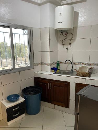 kuchnia ze zlewem i koszem na śmieci w obiekcie Henock résidence w mieście Abidżan