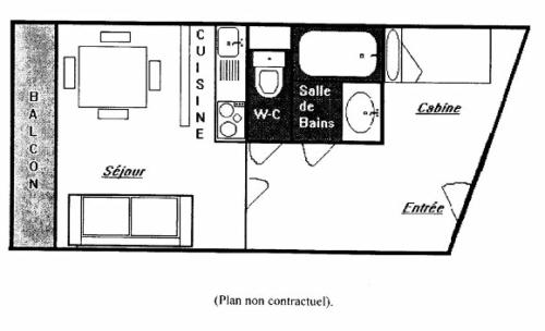- un plan d'étage d'une chambre avec salle de bains dans l'établissement Résidence Serac - 2 PIECES CABINE POUR 4 PERSONNES AU PIED DES PISTES MAE-7611, à Val Thorens