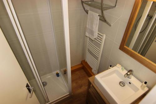 une salle de bain avec douche et lavabo dans l'établissement Résidence Lac Du Lou - VAL THORENS CHARMANT STUDIO POUR 3 PERSONNES EXPOSE SUD MAE-7749, à Val Thorens