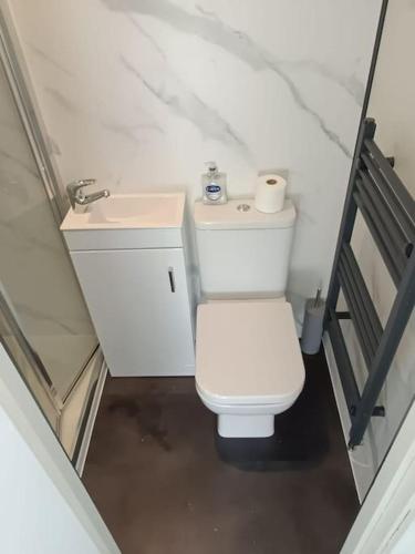 Un baño pequeño con inodoro y lavabo. en 2 bed highland home base for Isle of Skye and Lochalsh, en Kyle of Lochalsh