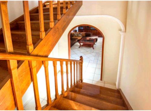 an overhead view of a staircase with a living room at Estia sea view in Sami
