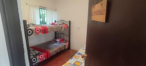 a bedroom with a bunk bed in a room at Finca Las Hamacas- La Posada del pensamiento in Santa Beatríz