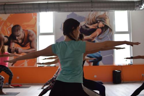 a group of people in a yoga class at Hotel TENIS in Zvolen