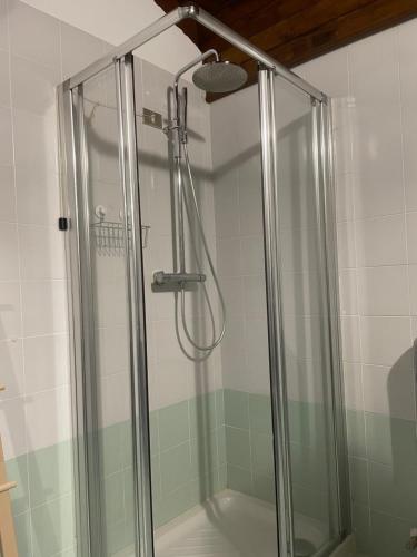 a shower with a glass door in a bathroom at B&B Stari Mlin - Vecchio Mulino in San Giorgio